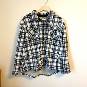Sage - Navy and White Plaid Bomber Jacket - Size XL